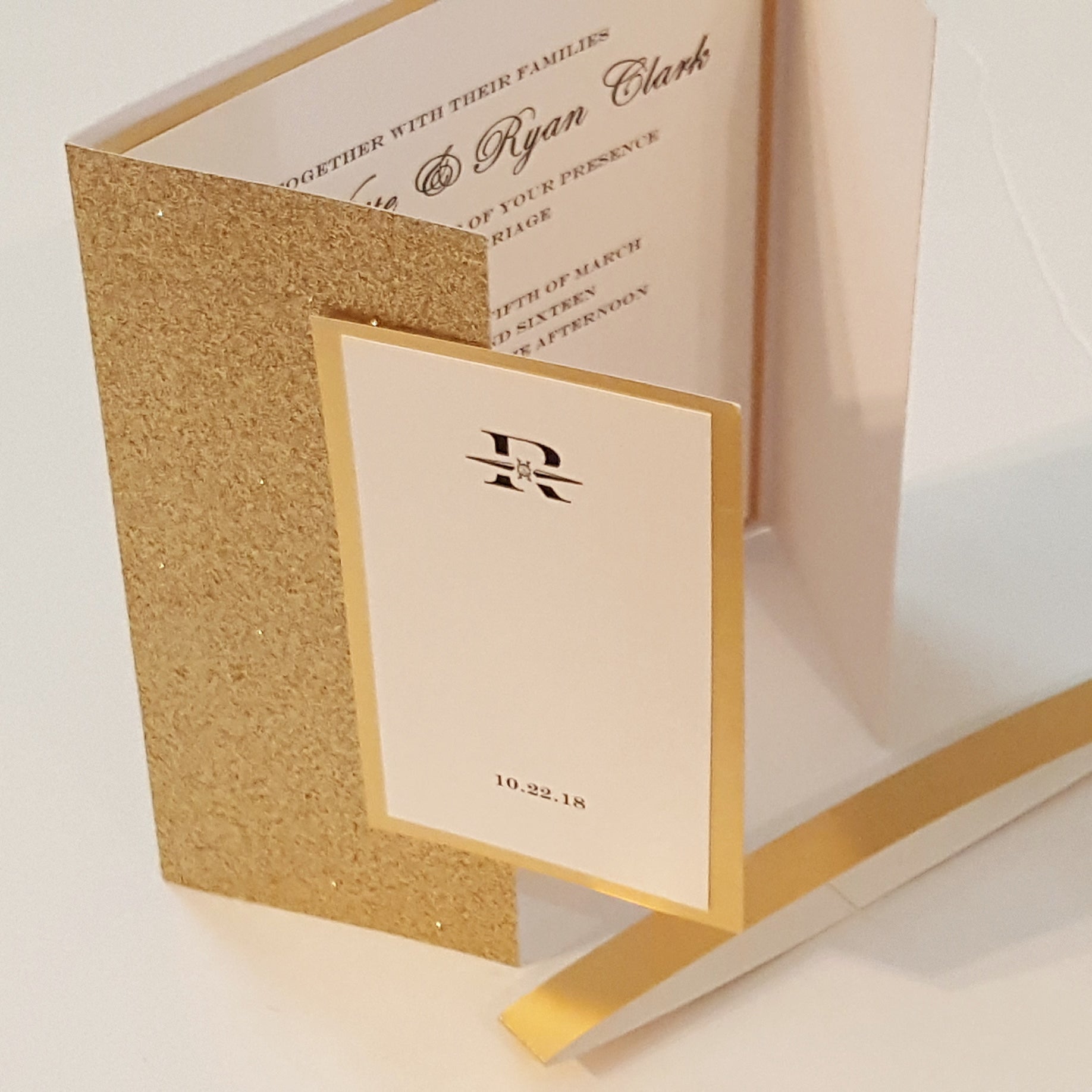 Elegant Gold Glitter Mirror Wedding Invitation Suite | Foil Wedding Card | Bilingual