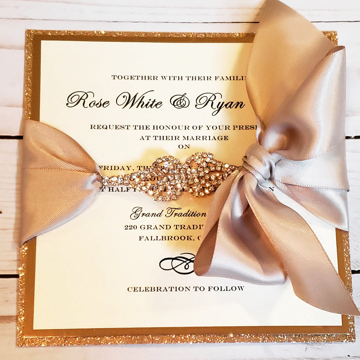 Elegant Custom made Ivory/Champagne Wedding Card Box- Gold Rhinestones