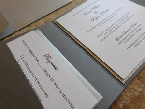 Ionized Trifold Glitter Wedding Invitation Suite with 3 inserts and printed envelopes