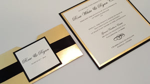 Pulled out Black and Gold Mirror Wedding Announcement
