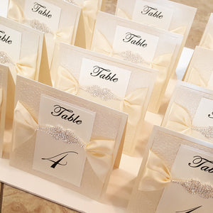 Luxury Pebbles Table Numbers with a Gorgeous Jewel Rhinestone Connector.