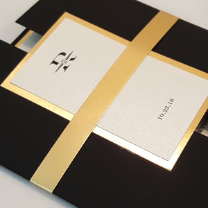 Elegant *24-k Black-Gold Gated Mirror Wedding Invitation Suite