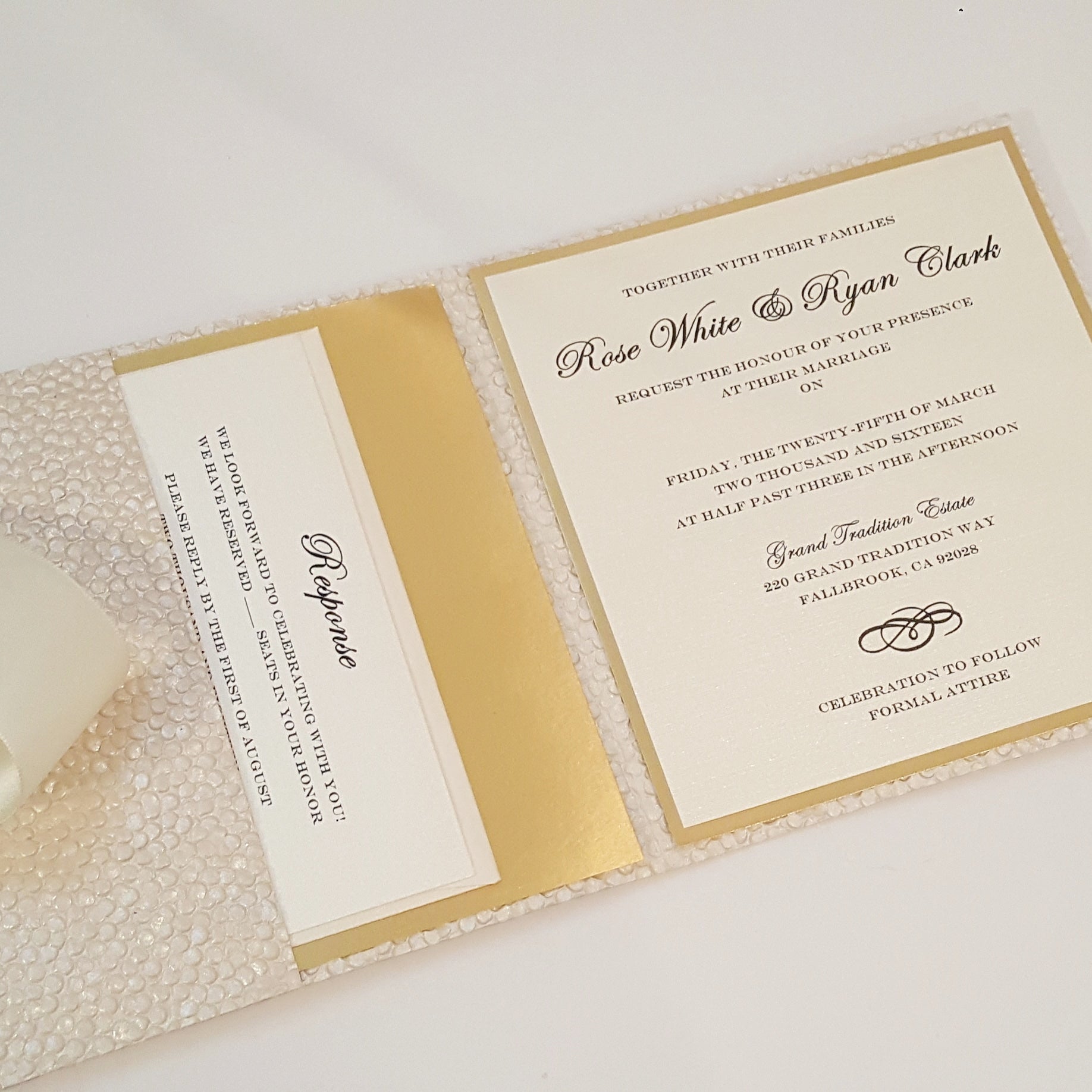 Ivory Gold Mirror Pocketfold Wedding Invitation Suite l Foil l Complete Wedding Invitation Suite in Ivory