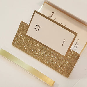 Elegant Gold Glitter Mirror Wedding Invitation Suite | Foil Wedding Card | Bilingual