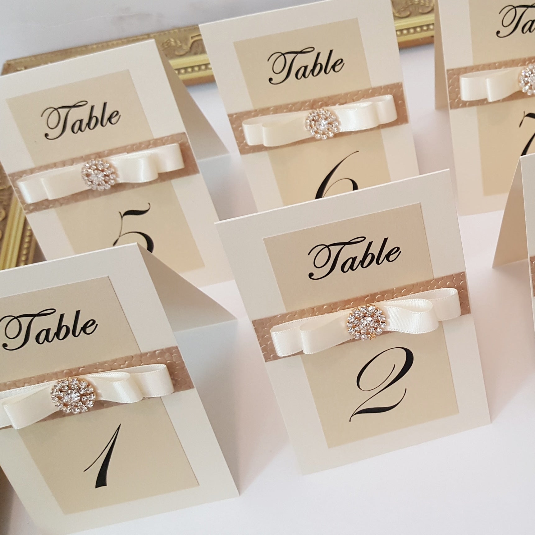 Gold l Ivory Embellished Glitter Table Numbers