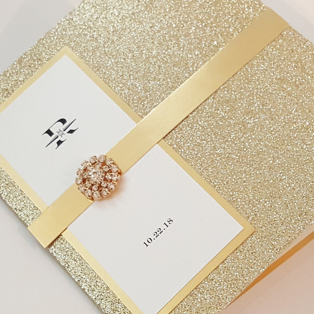 Elegant Gold Glitter Mirror Wedding Invitation Suite