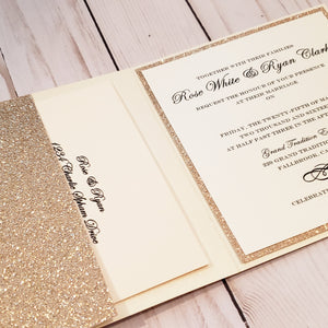 Gorgeous Designer Rose Gold Wedding Stationary Pocketfold | Rosegold Wedding Card