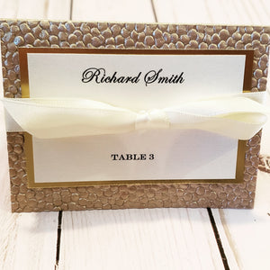 Luxury Gold Foil Champagne Ivory Place Cards / Foil Pebbles Escort Cards - Many Ribbon Colors to choose!