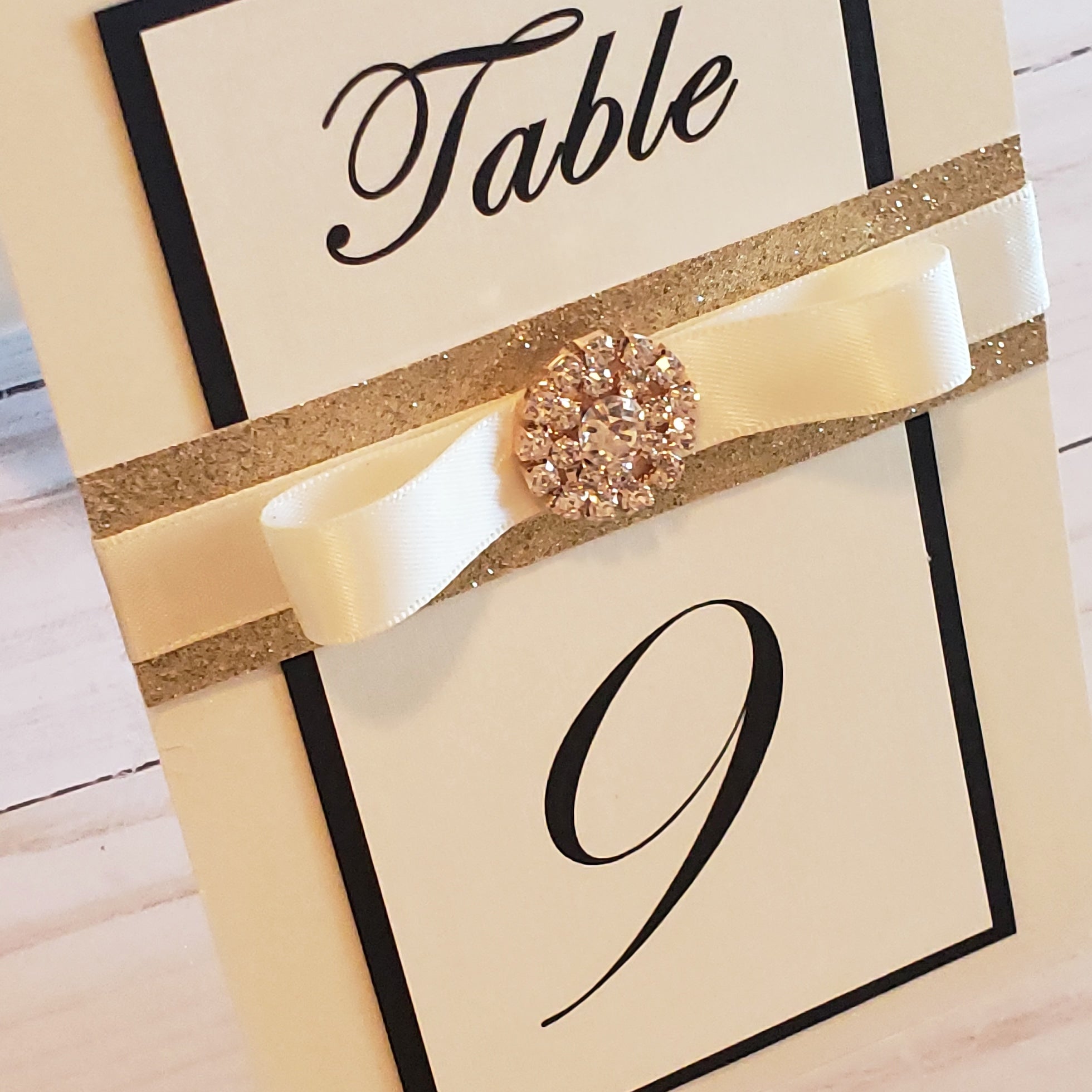 No-shed Gold Black Ivory Embellished Glitter Table Numbers