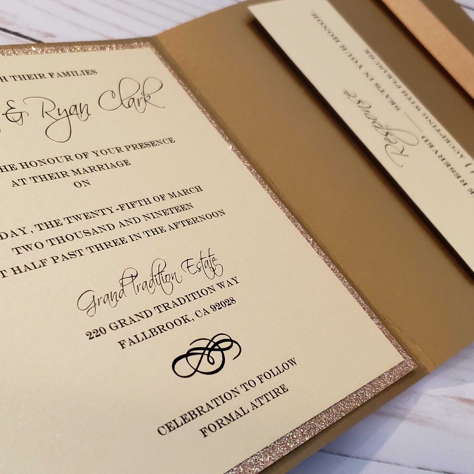 Rose Gold Glitter - mirror like - Pocket Designer Marriage Stationery Card  – Ink and Love
