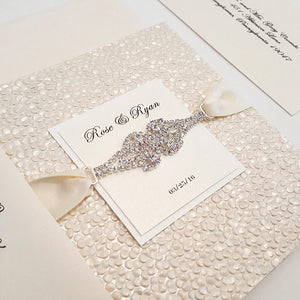 A Luxury Marriage Card with a Gorgeous Rhinestone Connector - It is a pocketfold to keep your enclosures on place. Designer Stationery shop