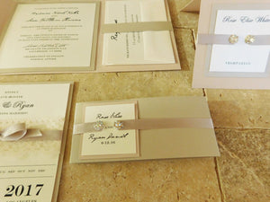 Blush Wedding Invitation Suite | Luxury monogram with two jewels | Bilingual