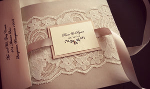 Bohemian Blush Pocket-fold Lace Wedding Invitation